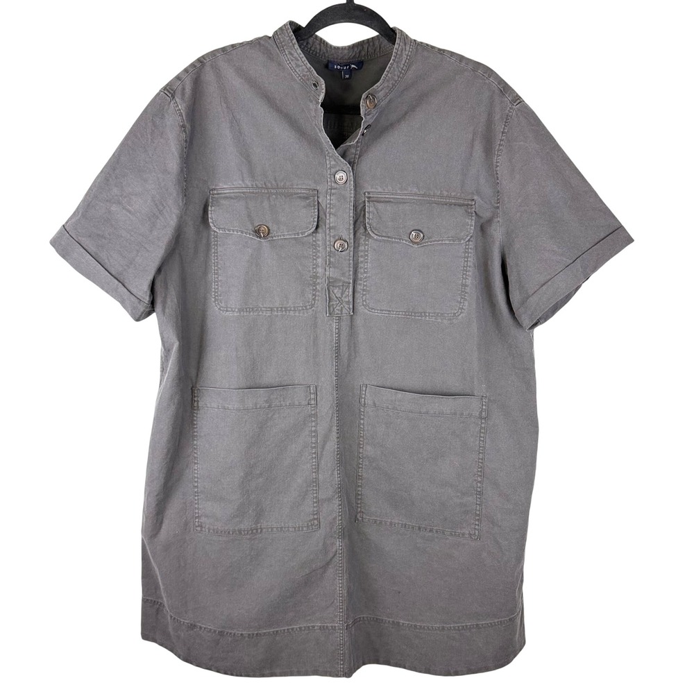Soeur Unique Gray Cotton Shirt Dress Size 38 Boxy Utilitarian Short Sleeve Mini